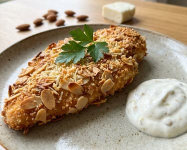 Chicken Schnitzel in Almond and Halloumi Crust