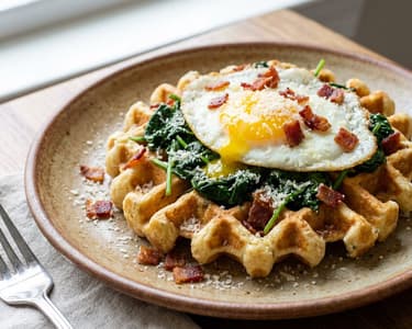 Garlic and Sautéed Spinach Waffles
