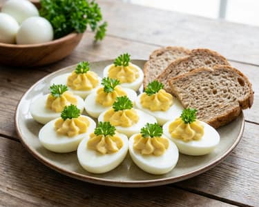 Deviled eggs with cottage cheese and Dijon mustard