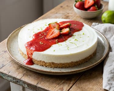 Yogurt Cheesecake with Strawberry Sauce