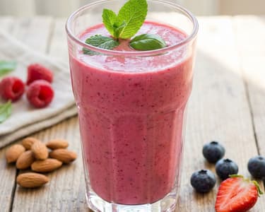 Smoothie roz cu migdale și fructe de pădure