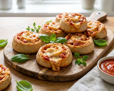 Spelt pizza rolls with ham and cheese