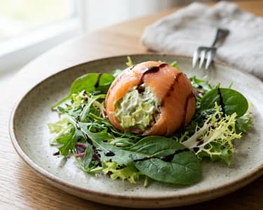 Salad with Smoked Salmon Ball and Avocado