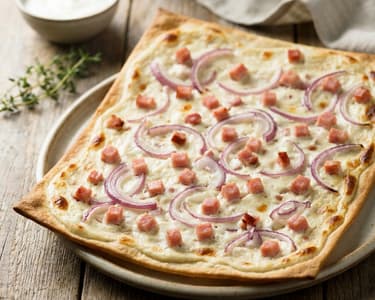 Flammkuchen with Ham and Red Onion
