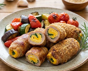 Meat rolls with vegetables in a pan