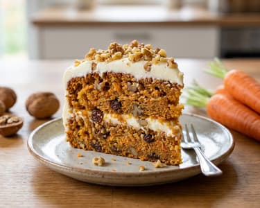 Carrot cake with cream cheese and walnuts