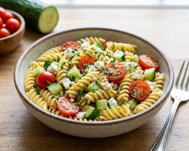Salată de paste cu feta și legume