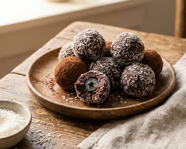 Lactose-free cocoa balls with a fruity surprise