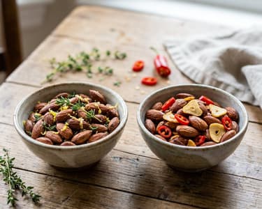 Roasted Almonds in 2 Ways: with Thyme and Chili