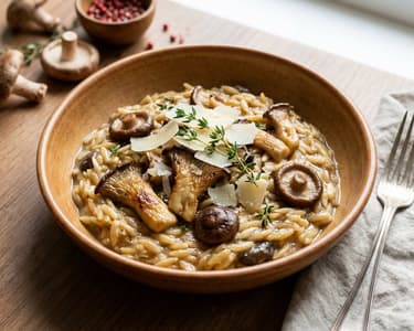 Creamy Orzo with Oyster and Shiitake Mushrooms