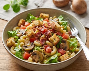 Pasta salad with honey mustard dressing and prosciutto