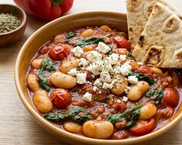 White Bean Dish with Feta Cheese and Spinach