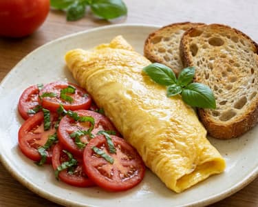 Omletă cu roșii și busuioc