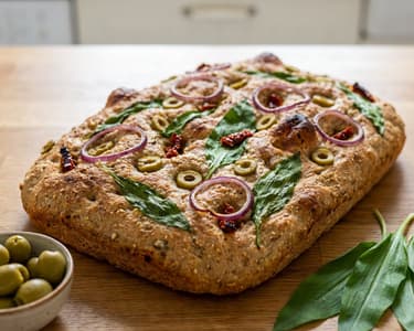 Whole Wheat Focaccia with Wild Garlic | Fluffy and Healthy