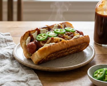 Seattle Hot Dog with Cream Cheese and Caramelized Onions