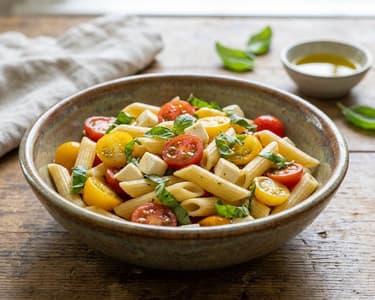 Salată de paste cu mozzarella și busuioc