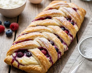 Braided pastry with cottage cheese and berries