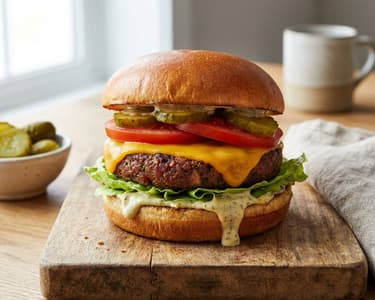 Burger Vegan cu Sos de Muștar și Mărar