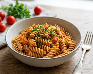 Pasta with roasted tomato and pepper pesto
