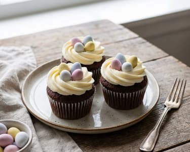 Easter Chocolate Cupcakes with Nest and Eggs