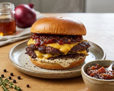 Smash burger with bacon jam and pepper mayonnaise
