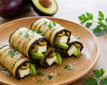 Eggplant Rolls with Feta Cheese and Avocado