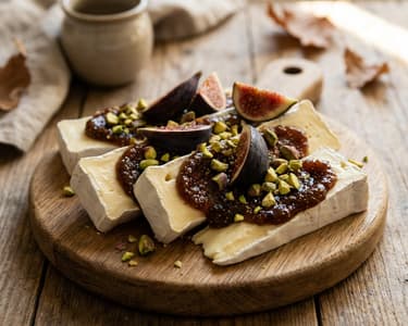 Fig jam with camembert and pistachios