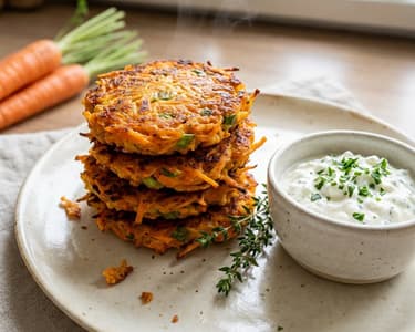 Carrot Fritters with Cheese and Garlic Dip