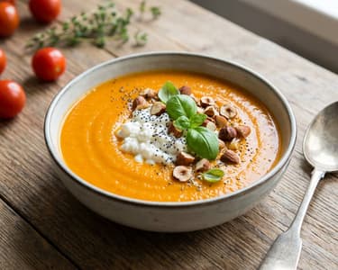 Roasted Vegetable Cream Soup with Cottage Cheese