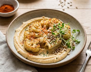 Cauliflower Steak with Chickpea Cream and Hummus