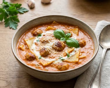 Lasagna Soup with Beef Meatballs