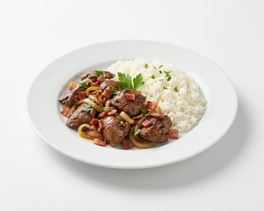 Chicken liver with onion and bacon