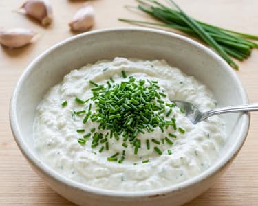 Dip cremos cu arpagic și brânză de vaci