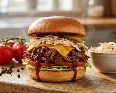 Burger cu vită gătită lent și salată Coleslaw
