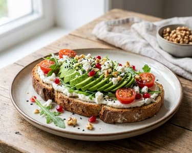 Pâine cu maia cu avocado, brânză feta și rucola