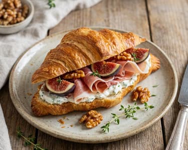 Croissant with cream cheese, prosciutto, and figs