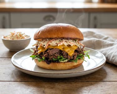 Burger cu vită fragedă și salată coleslaw