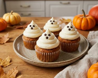 Cupcakes de Halloween cu morcovi și fantome de cremă