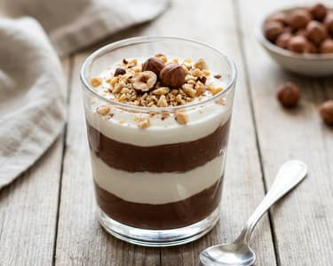 Creamy dessert with milk and hazelnuts