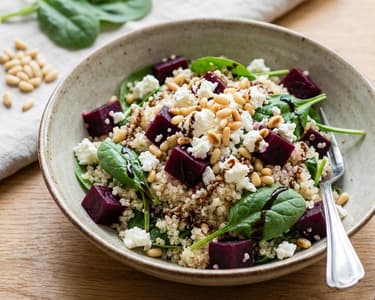 Quinoa salad with beetroot and feta cheese