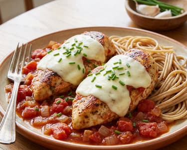 Chicken breast in tomato sauce with mozzarella