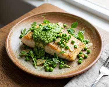 Halibut with Pea Pesto