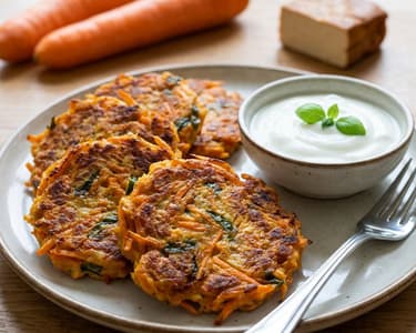Carrot patties with smoked tofu and basil