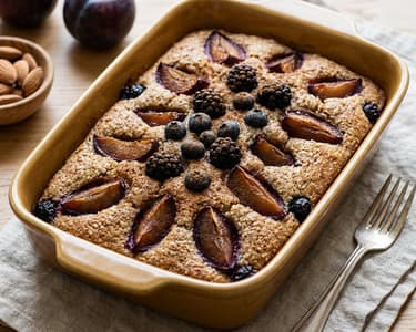 Friand Cake with Plums and Berries