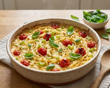 Spaghetti with Baked Feta and Cherry Tomato Sauce