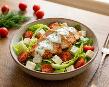 Greek Salad with Chicken and Yogurt Dressing