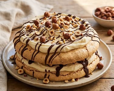 Meringue Cake with Mascarpone Cream and Hazelnuts
