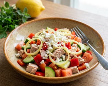 Mediterranean salad with tuna and telemea cheese