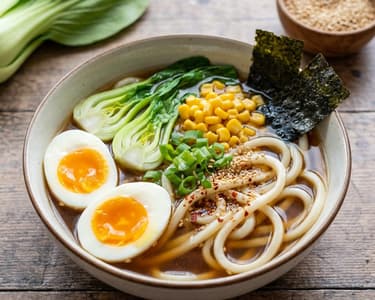 Supă Udon cu vită și ou moale
