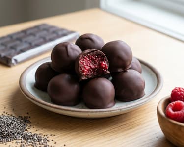 Raspberries in Chocolate with Chia Seeds